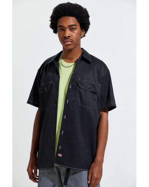 Dickies Black Uo Exclusive Contrast Stitch Short Sleeve Button-down Shirt for men