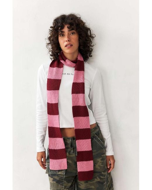 Urban Outfitters Red Uo Striped Skinny Scarf