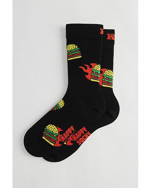 Happy Socks Black Flaming Burger Crew Sock for men