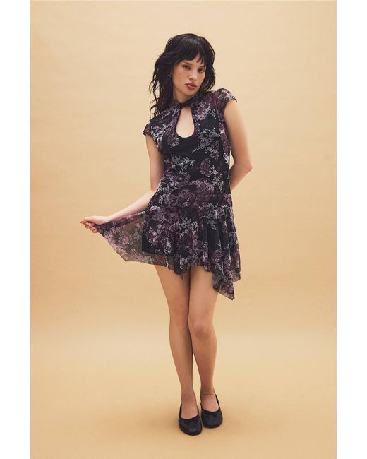 Kimchi Blue Black Misty Flocked Mini Dress