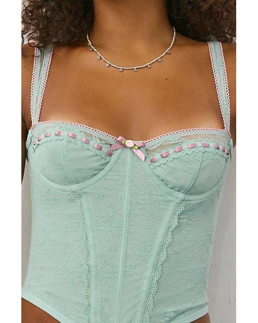 Out From Under Blue Petunia Fields Ribbon Trim Lace Corset Top