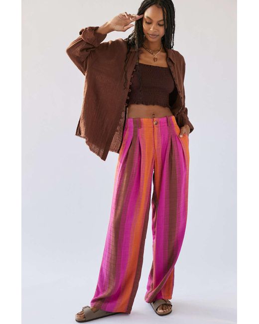 Urban Outfitters Uo Martina Linen Low-rise Trouser Pant in Pink | Lyst