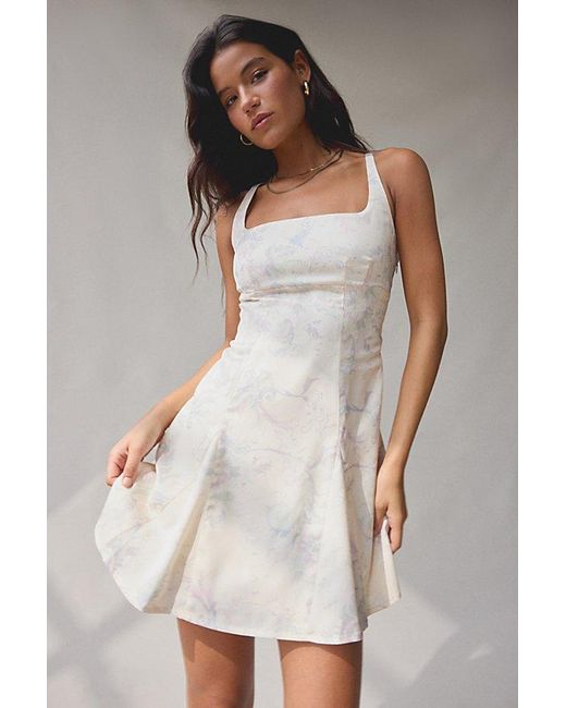 Urban Outfitters Uo Liv Satin Fit-And-Flare Keyhole Open Back Mini Dress in White