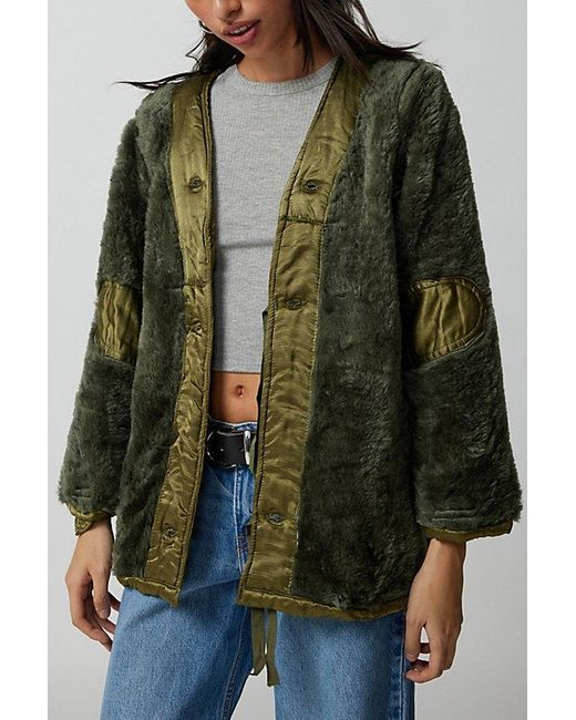 Urban Renewal Green Vintage Reversible Fuzzy Surplus Jacket