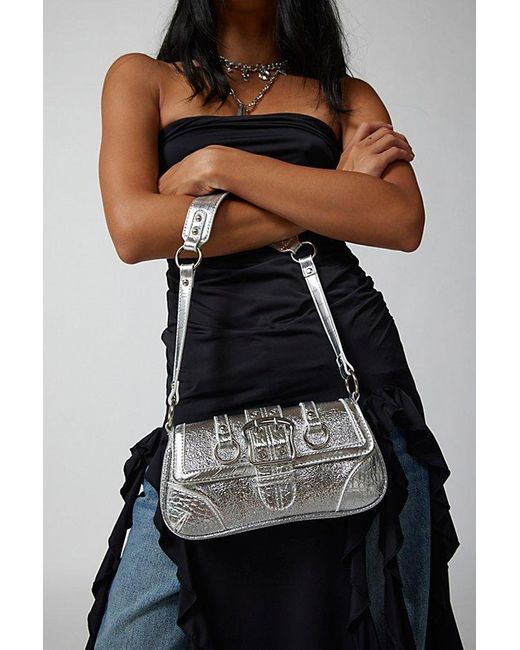 Urban Outfitters Black Uo Jade Seamed Baguette Bag