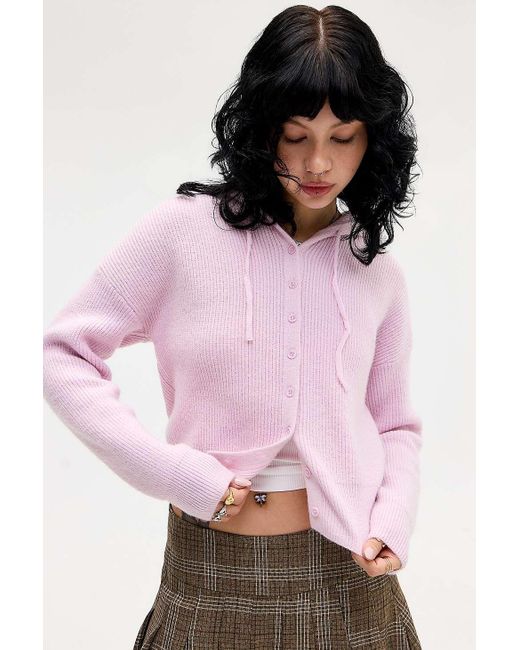 Urban Outfitters Pink Uo Tyler Button-through Hoodie