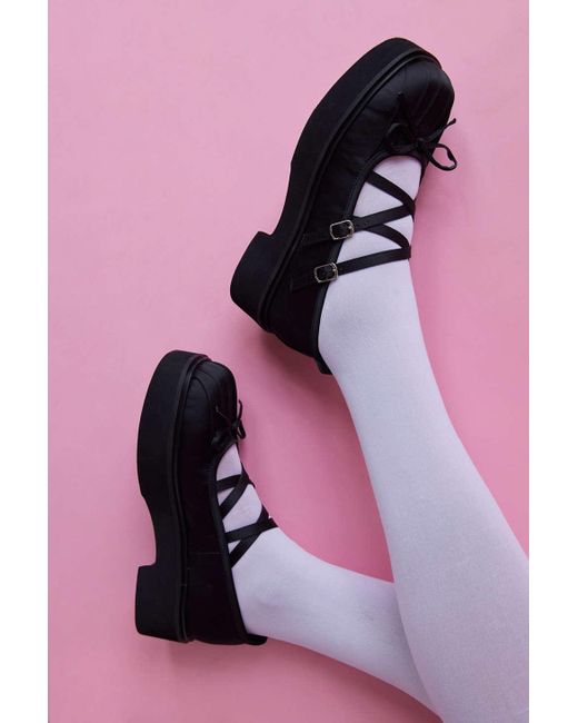 Urban Outfitters Pink Uo Corinne Strappy Mary Jane Platform Shoe In Black Satin,at