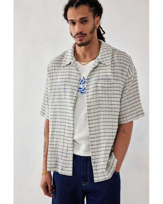 Urban Outfitters Gray Uo Ecru & Blue Window Check Shirt for men