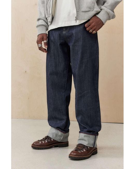 BDG Blue Selvedge Straight Leg Jeans for men