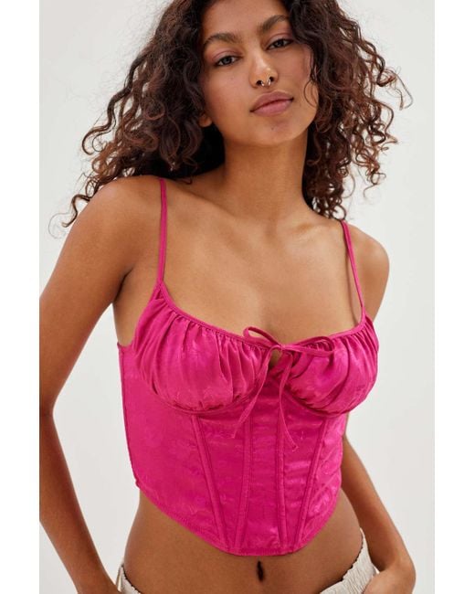 Out From Under Devon Satin Corset in Pink | Lyst Canada