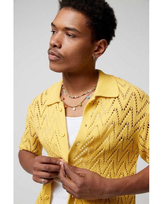 BDG Define Polo Short Sleeve Button-down Sweater in Yellow for Men | Lyst