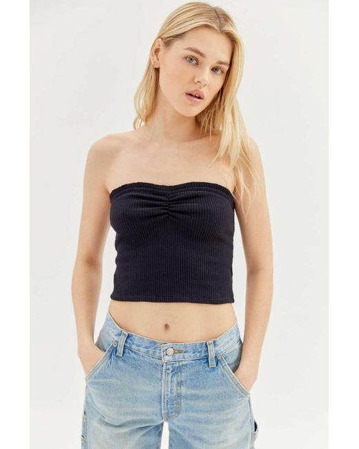 Urban Outfitters Uo Ruched Tube Top in Blue | Lyst