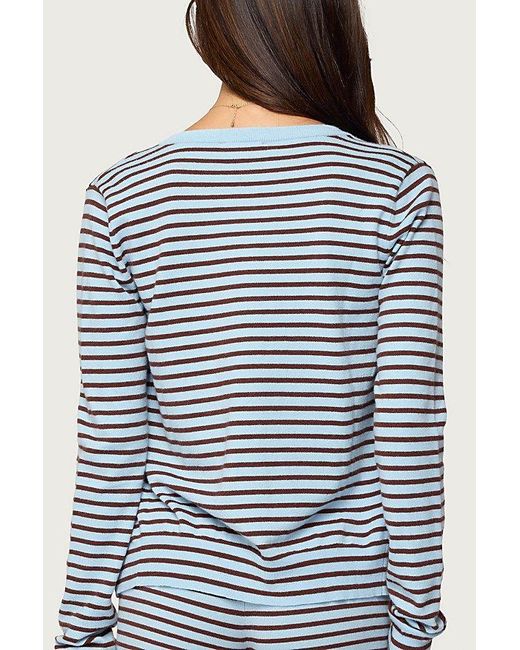 Edikted Blue Lillian Striped Button Up Knit Cardigan