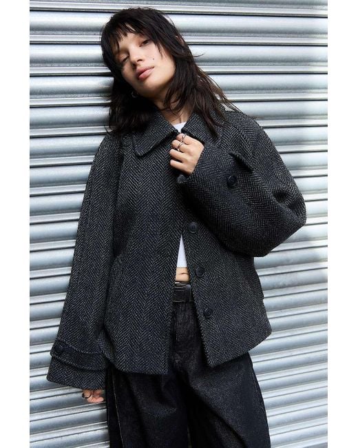 BDG Black Wool Swing Coat Jacket