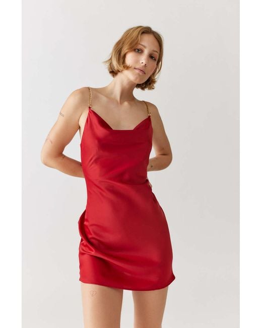 Urban Outfitters Uo Mallory Satin Chainstrap Slip Dress in Red Lyst