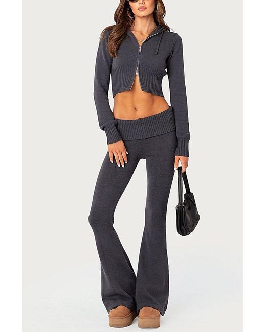 Edikted Blue Desiree Knitted Low Rise Fold Over Pants