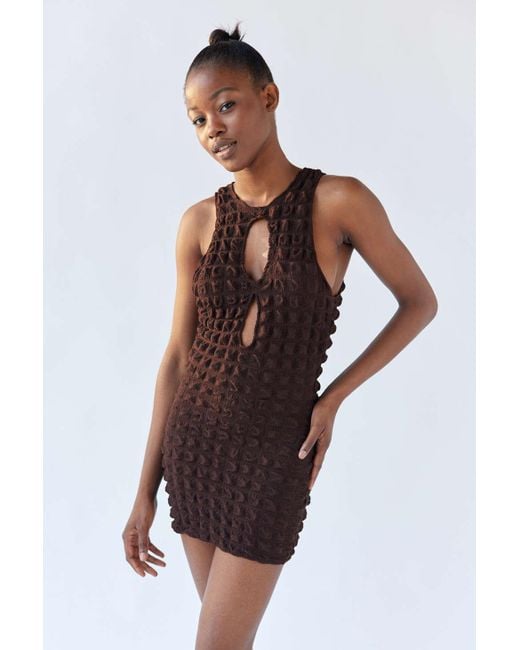 Motel Alannah Bubble Mini Dress in Brown | Lyst