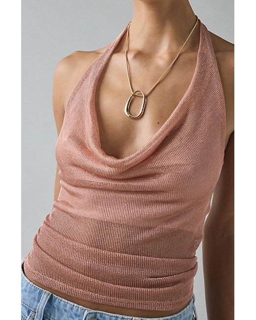 Urban Outfitters Blue Uo Thea Chainmail Mesh Cowl Neck Halter Top