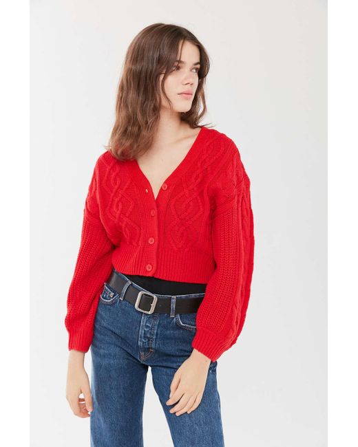 Urban Outfitters Red Uo Elena Cable Knit Cardigan Sweater