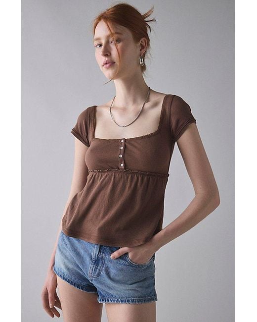 BDG Blue Brittney Square Neck Henley Babydoll Tee