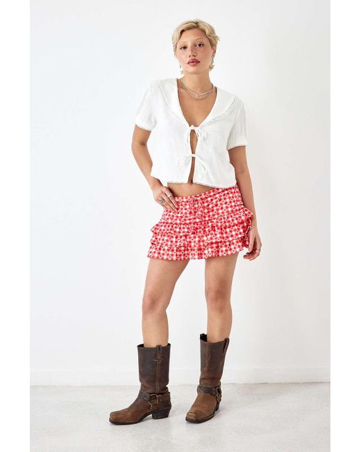 Urban Renewal Red Made From Remnants Heart Gingham Rara Mini Skirt