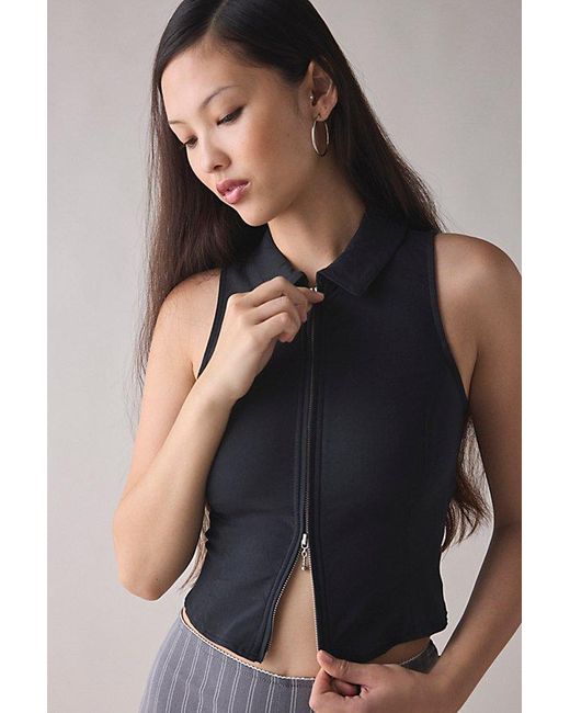 Urban Outfitters Black Uo Ledia Fitted Seamed Zip-Front Vest Top Jacket