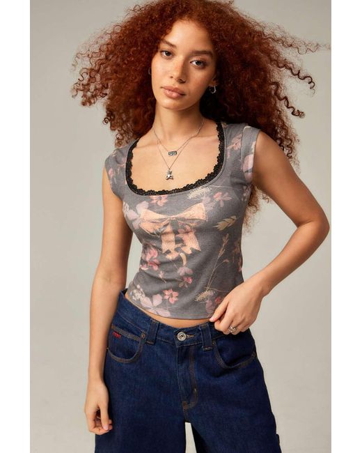 Urban Outfitters Blue Uo Romantic Floral Lace Top