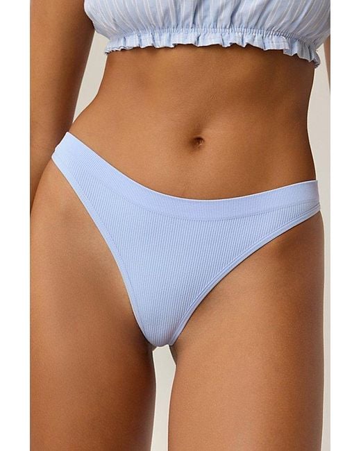Out From Under Blue Seamless Ribbed Thong