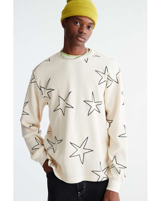 Obey Natural Uo Exclusive Stars Thermal Long Sleeve Tee for men