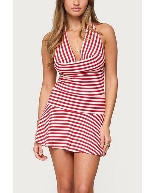 Edikted Red Cowl Neck Drop Waist Mini Dress