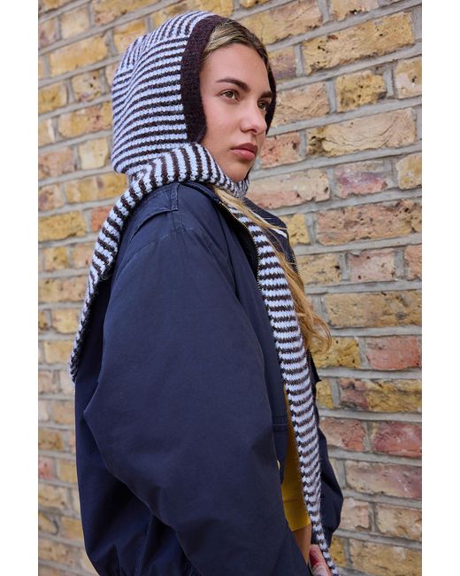 Urban Outfitters Blue Uo Philippa Hooded Knit Scarf