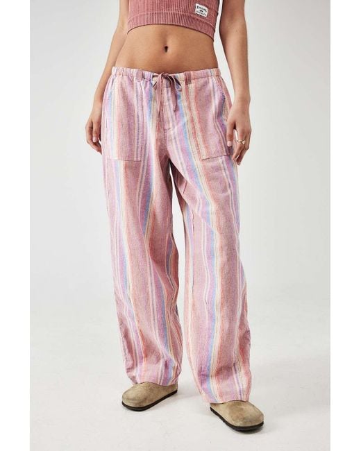 BDG Pink Cody Striped Linen Cocoon Cargo Pants Xs At Urban Outfitters