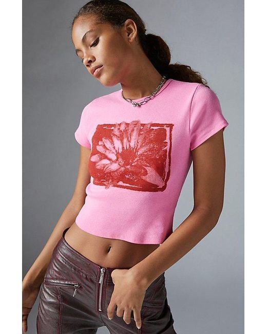 Urban Outfitters Pink Uo Lotus Perfect Cap Sleeve Baby Tee