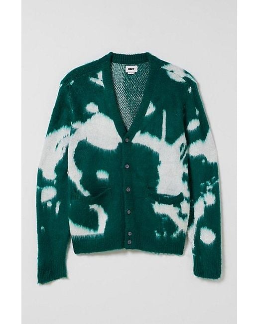 Obey Uo Exclusive Luka Splatter Cardigan in Green for Men | Lyst