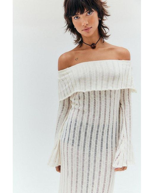 Urban Outfitters White Uo Shae Laddered Off-The-Shoulder Maxi Dress