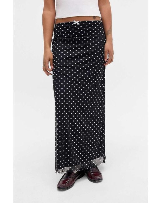 Urban Outfitters Natural Uo Polka Dot Mesh Maxi Skirt