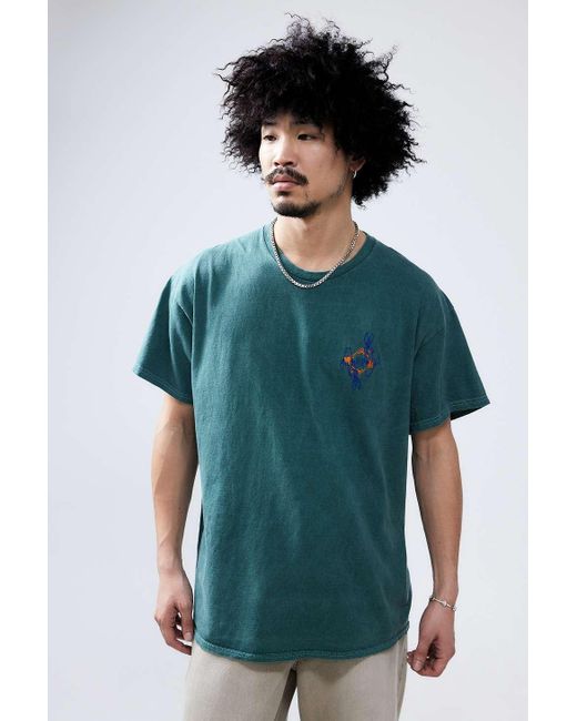 Urban Outfitters Uo Green Fish Embroidered T-shirt Top for Men