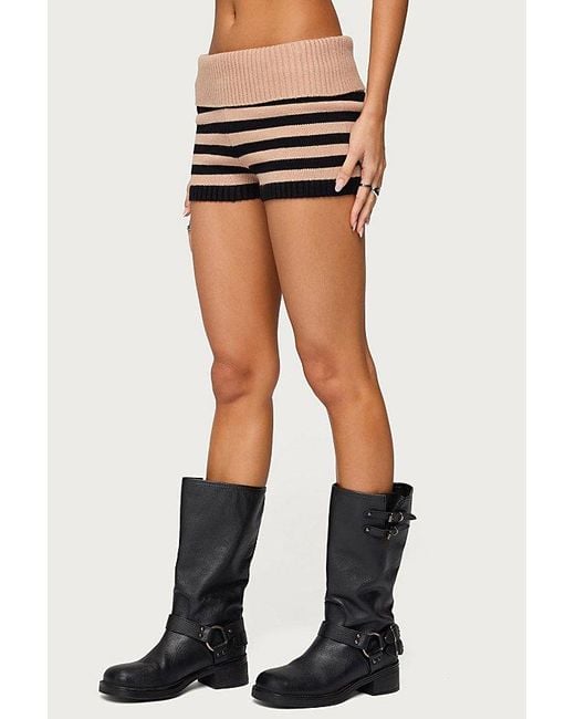 Edikted Black Saphi Striped Foldover Knit Shorts