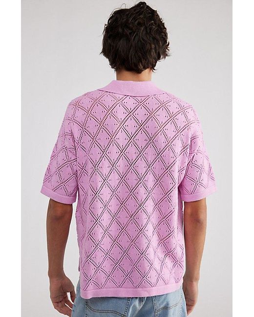 Urban Outfitters Pink Uo Pointelle Knit Polo Shirt Top for men