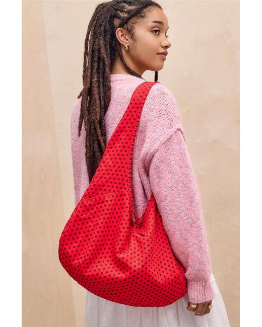 BDG Red Flo Spot Slouch Canvas Tote Bag