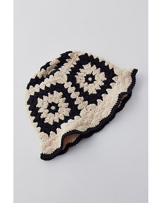 Urban Outfitters Brown Granny Square Crochet Bucket Hat