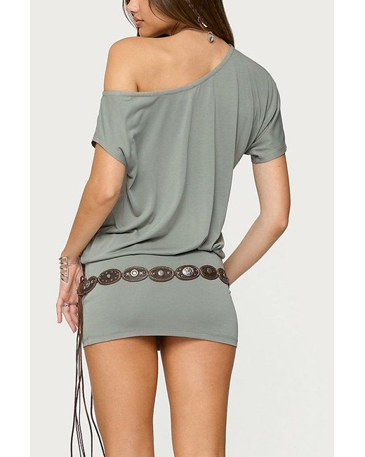 silver off the shoulder dress short Silver