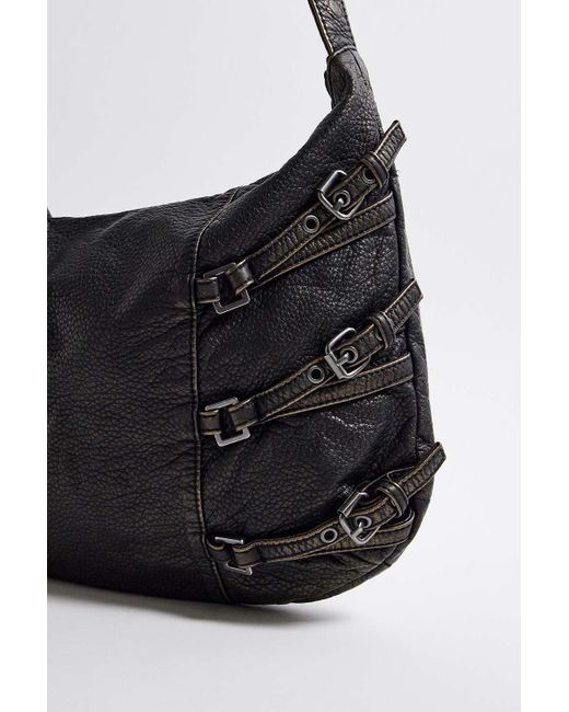 Urban Outfitters Black Uo Buckle Faux Leather Slouch Bag
