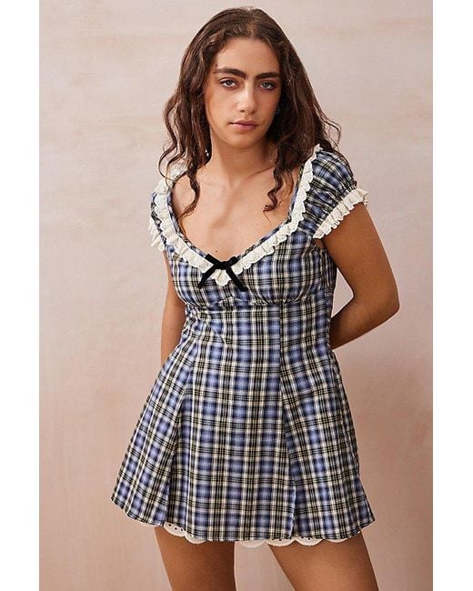 Kimchi Blue Kimchi Lovella Check Romper in Blue | Lyst