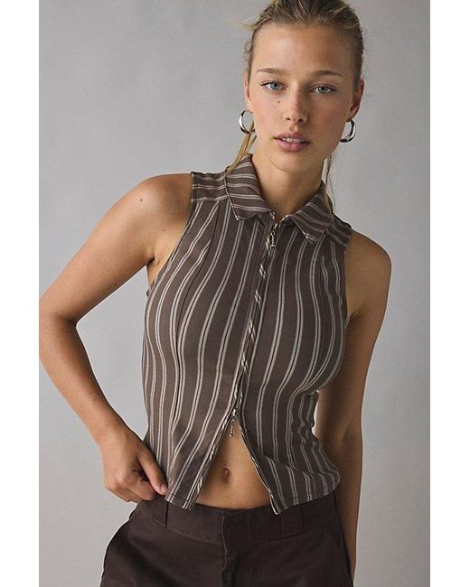 BDG Gray Ledia Collared Zip-Front Vest Top Jacket