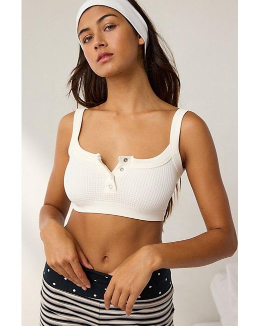 Out From Under White Tripp Waffle Knit Henley Bra Top
