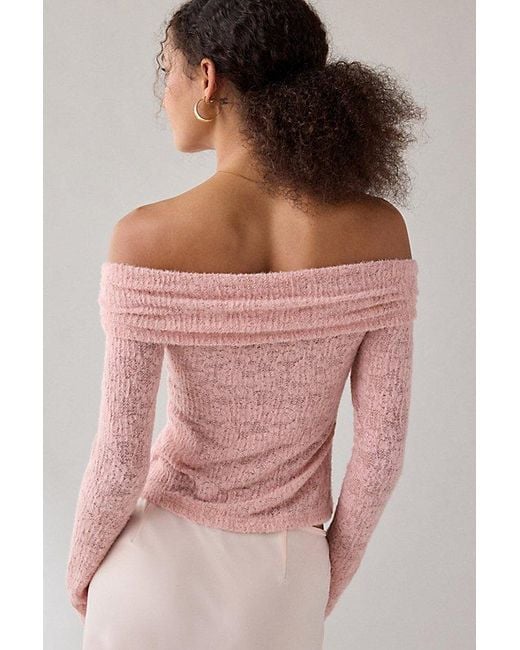 Kimchi Blue Pink Lily Sheer Lace Long Sleeve Off-The-Shoulder Top