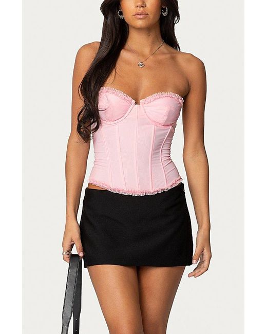 Edikted Pink Deirdre Mesh Lace Up Corset