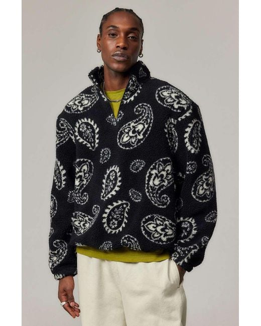 BDG Black Paisley Borg Quarter-zip Fleece for men