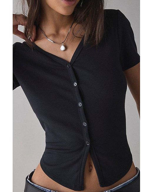 Vintage & ReMADE by UO Blue Remade By Uo Remnants Ribbed Flyaway Top